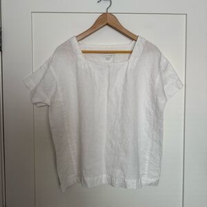 Pure J Jill Boxy Top Blouse Womens Sz L White Linen Short Sleeve Oversized Beach